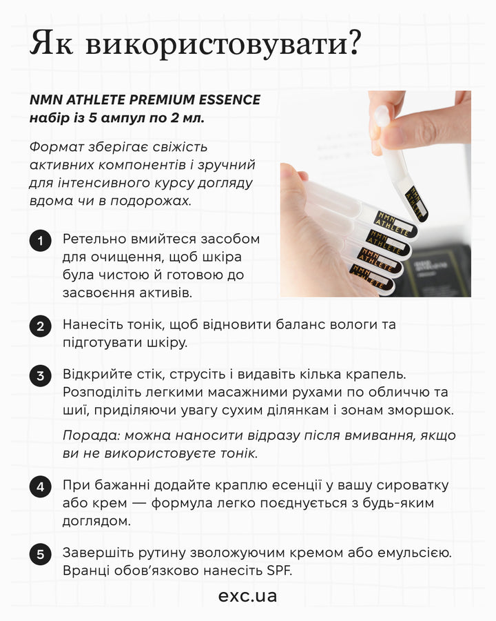 Сироватка для обличчя NMN ATHLETE Premium Essence- EXC.UA 