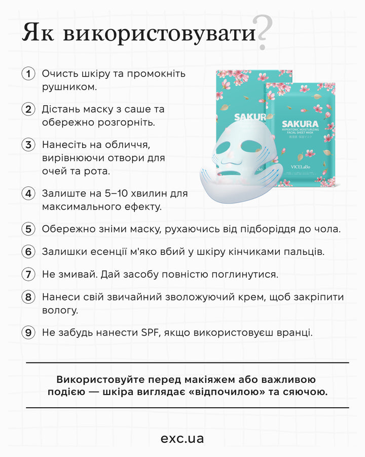 Маски Sakura Hypertonic Moisturizing Facial Sheet Mask- EXC.UA 