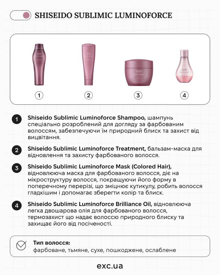 Шампуні Shiseido Sublimic Luminoforce Shampoo- EXC.UA 