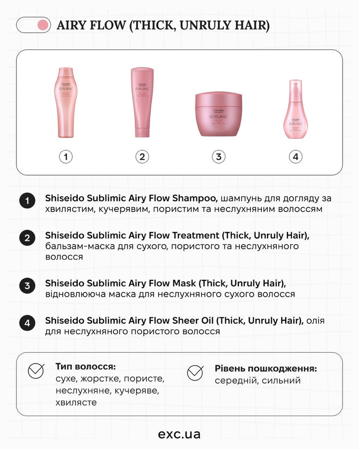 Шампуні Shiseido Sublimic Airy Flow Shampoo- EXC.UA 