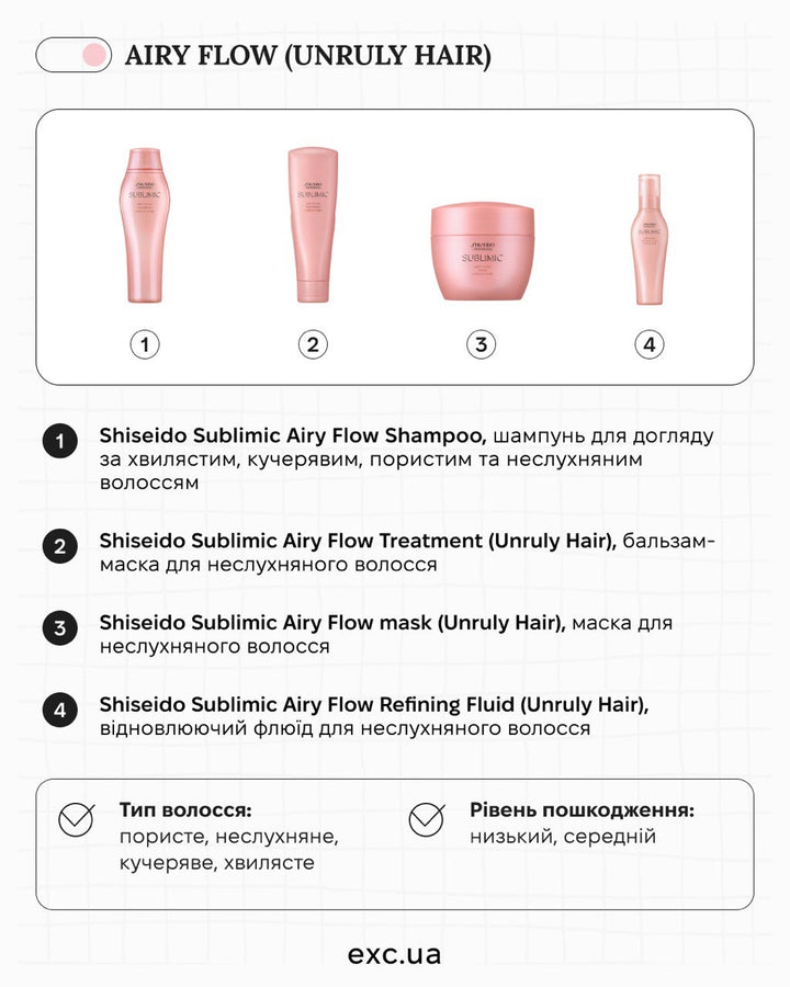 Шампуні Shiseido Sublimic Airy Flow Shampoo- EXC.UA 