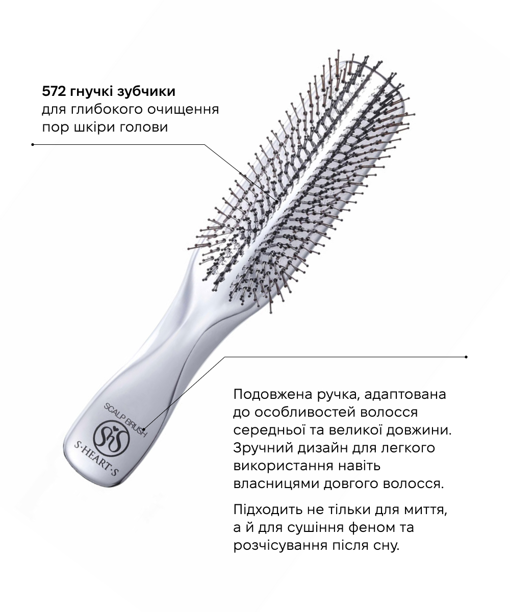 S-HEART-S Scalp Brush Long Silver - Розчіска для ослабленого і тонкого волосся